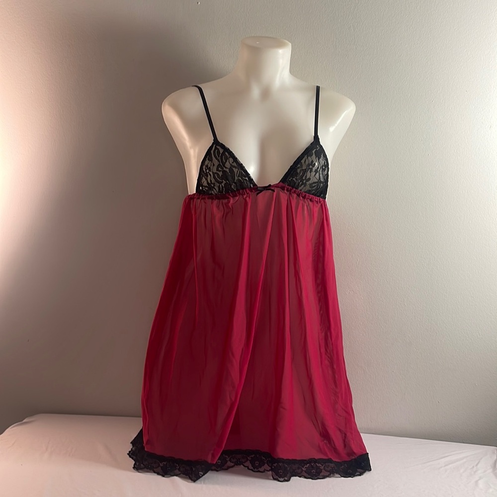 Bella Petite Red and Black Sheer Babydoll NWT Size XXS